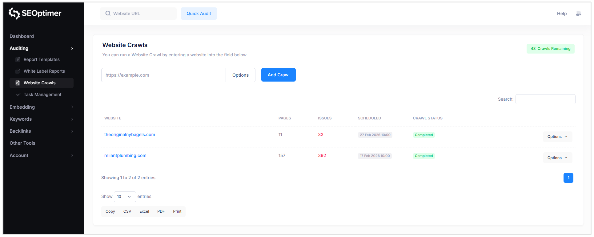 Scheduled crawl reports.